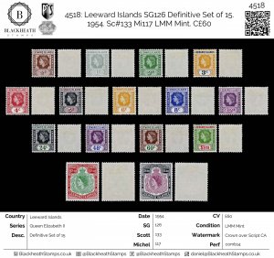 4518: Leeward Islands SG126 Definitive Set of 15. 1954. Sc#133 Mi117 LMM Mint...