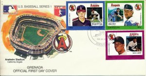 GRENADA 1988 BASEBALL ANAHEIM  STADIUM FDC CACHET 