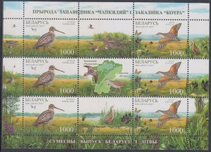 BELARUS Sc# 625a-b.1 CPL MNH MINI SHEET of 3 SETS of 2 + LABEL - BIRDS