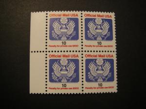 Scott O146A, 10 cent Official Eagle & Shield, MNH Block of 4, NICE