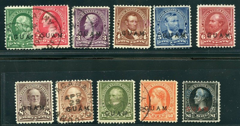 Guam Scott #1-12 (Less #9) Used-F-VF Scarce SCV $1,790 (GARY 12/9/20) GP 