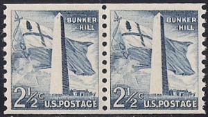 1056 2 1/2 cent 1959 Bunker Hill coil pair, NH OG XF