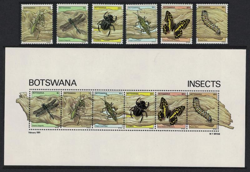 Botswana Butterflies Dragonfly Beetles Insects 6v+MS SG#479-MS485