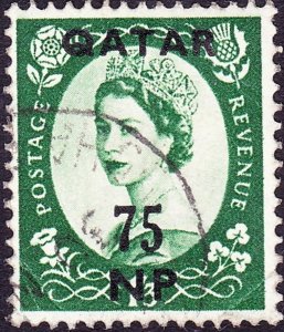 QATAR 1957 QEII 75p on 1/3d Green SG11 FU