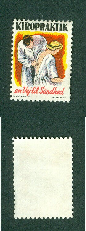 Denmark. Poster Stamp.  +_ 1940is Chiropractor. Health.