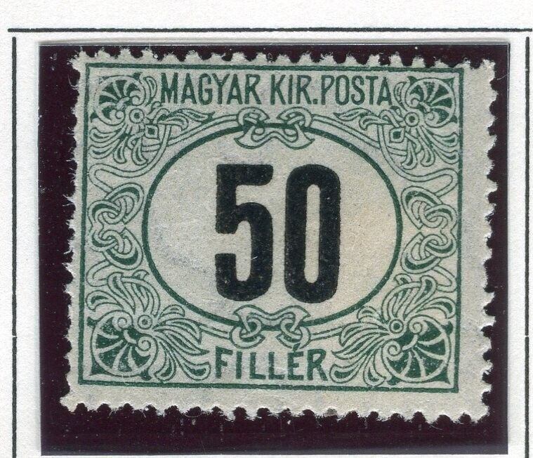 HUNGARY; 1913 early Postage due Upright Wmk. issue Perf 15, Mint 50f. value