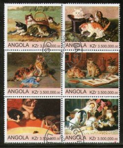 Angola 2000 Domestic Cats Animal Wild Life Fauna Setenant BLK/6 Cancelled  # ...