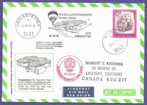 AUSTRIA BALLOON POST(60.)  1978 - KONIGSTETTEN P/M - AIRMAIL EVENT COVER.