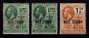 Montserrat 1917, 1919 George V Def. Optd. WAR STAMP, Set [Unused]