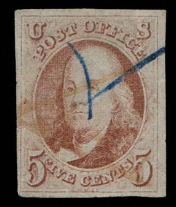 GENUINE SCOTT #1b XF ORANGE BROWN USED 4 CLEAR MARGINS PF CERT FADED CANCEL