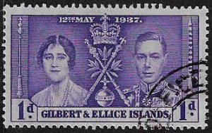 Gilbert and Ellice Islands #37 Used VLH; 1p Coronation (1937)