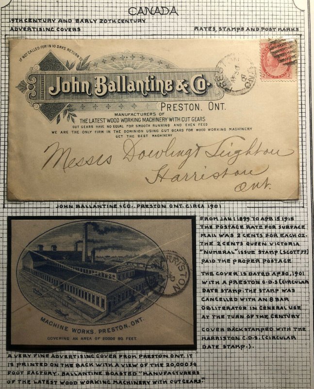 1901 Preston Canada Advertising John Ballantine Wood Machine Cover To Hamilton