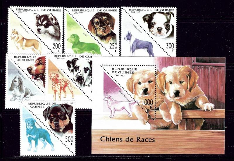 Guinea 1410-16 MNH 1997 Dogs set with souvenir sheet