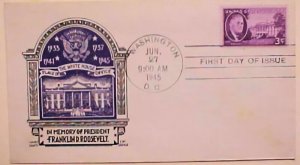 UNITED STATES FDC  STAEHLE 1945 ROOSEVELT 3 CENTS