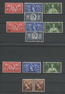 BRITISH COLONIES QEII COMMEMORATION OF CORONATION LOT OF MNH SETS (TRACE RUST)