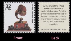 US 3184i Celebrate the Century 1920s Radio 32c single MNH 1998