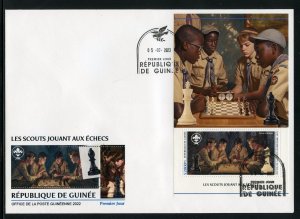 GUINEA 2023 SCOUTS PLAYING CHESS SOUVENIR SHEET FIRST DAY COVER