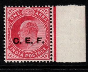 INDIA-C.E.F. SGC13a 1905 1a CARMINE OVERPRINT DOUBLE, ONE ALBINO MNH 