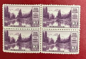 1934 US Sc 742 MNH block 3 cent Mt Rainier and Mirror Lake CV$1.60 Lot 1765