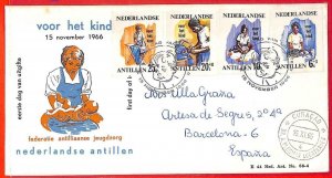 aa3575 - DUTCH  ANTILLEN - POSTAL HISTORY - FDC COVER to SPAIN 1966 Infancy