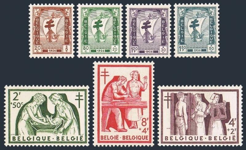 Belgium B592-B598,MNH.Michel 1047-1053. Anti tuberculosis works,1956.Ship-Cross,