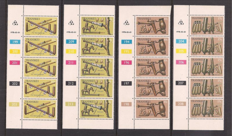 SOUTH AFRICA - TRANSKEI SC# 44-47   CONTROL STRIP/5  #209-13  FVF/MNH  1978