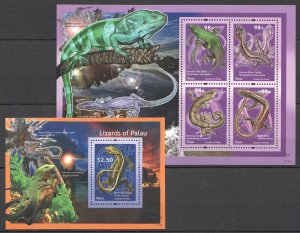 A1159 2011 Palau Fauna Reptiles Lizards Of Palau 1Kb+1Bl Mnh