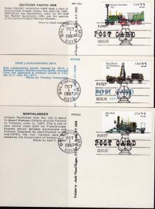 United States 1987 Vintage Locomotive Booklet FDC (5) on Colorful Train Cards