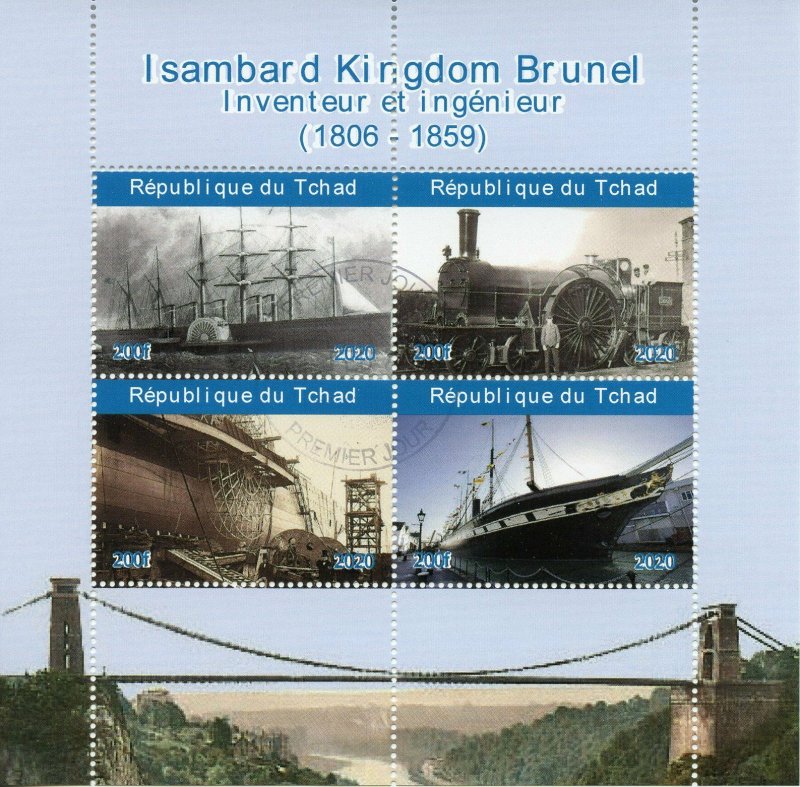 Chad Ships Trains Stamps 2020 CTO Isambard Kingdom Brunel Famous People 4v M/S