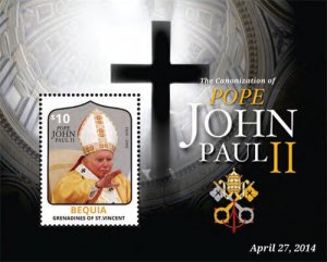 BEQUIA 2014- THE CANONIZATION OF POPE JOHN PAUL II STAMP SOUVENIR SHEET (#2) MNH