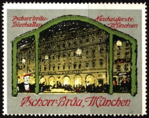 Vintage Germany Poster Stamp Pschorr-Bräu Beer Neuhauferstrasse Munich Beer Hall