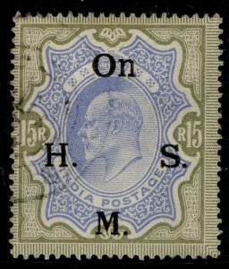 INDIA EDVII SG O71, 15r blue & olive-brown, FINE USED. Cat £75.