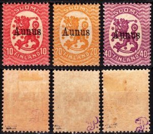 FINLAND 1919 AUNUS Occupation Overprints. 3v, PROVED, MVLH/MNH