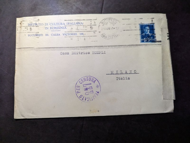 1941 Censored Romania Cover Bucharest to Milan italy