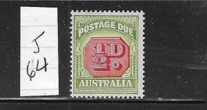 AUSTRALIA SCOTT #J64 1938 POSTAGE DUES 1/2D WMK 228 PERF 14.5/14 -MINT LH