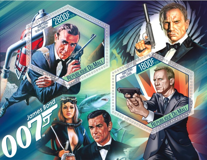 Stamps. Cinema. James Bond 2019 year 1+1 sheets perforated