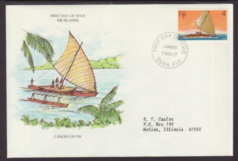 Fiji Canoe 1977 Typed FDC BIN