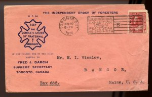 ?I.O.F. Foresters, 2 cent Admiral coil to USA 1914, cover Canada