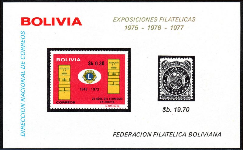 Bolivia S/S, MNH. Lions Intl. in Bolivia, 25th anniv. Emblem, 1975