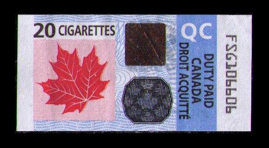 CANADA, QC (QUEBEC) REVENUE 2011 TOBACCO TAX 20 CIGARETTES DUTY PAID STAMP,