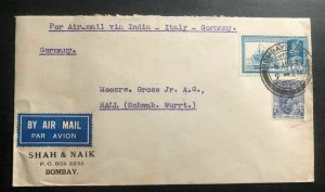 1939 Bombay India Airmail Commercial Cover To Hall Germany Via Italy