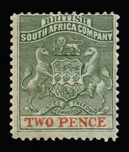 RHODESIA Scott #3 (SG 20) 1892 coat of arms, unused, HR, paper adhesions