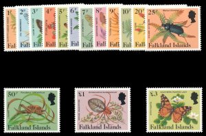 Falkland Is 1984 QEII Insects & Spiders set superb MNH. SG 469A-483A. Sc 387-401