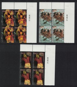 Fr. Polynesia Heiva Canoe Tattoo Costume 3v Corner Blocks of 4 PM 2006 MNH