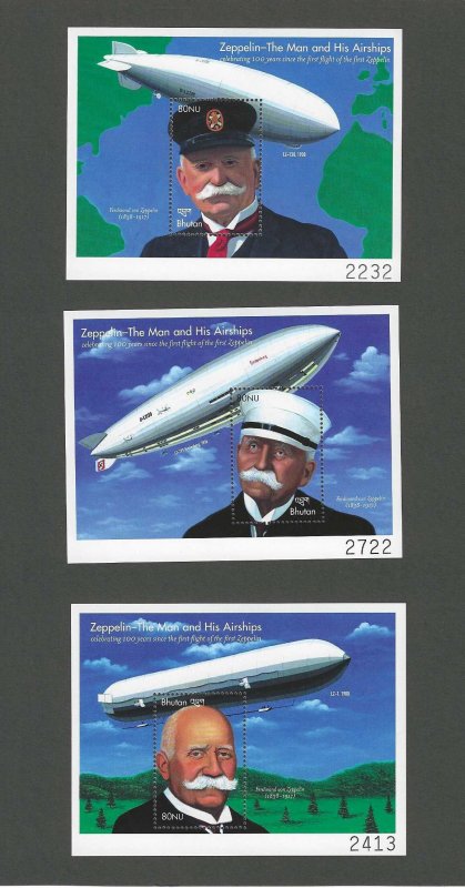 Bhutan #1294-99 MNH set, Centenary of first Zeppelin flight, issued 2000