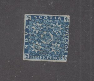 NOVA SCOTIA # 3 DARK BLUE IMPERF FAINTLY CANCELLED CAT VALUE $400 (NS)