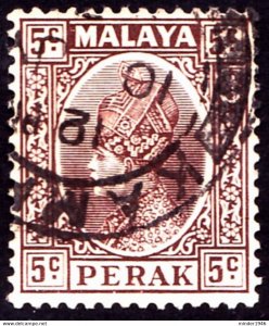 MALAYA PERAK 1935 KGV 5c Brown SG91 Used