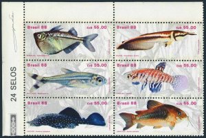 Brazil 2157 block,MNH.Michel 2276-2281. Fresh water fish,1988.