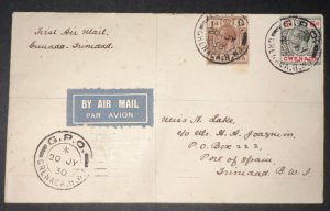 1930 Grenada Airmail First Flight Cover FFC GPO to Port of Spain Trinidad NYBRA
