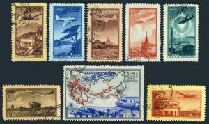 Russia C83-C90, CTO. Mi 1401-1408. Airmail 1949.Planes over:Zages,Caucasus,Farm,